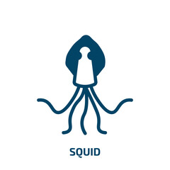 Obraz premium squid icon from animals collection. Filled squid, seafood, food glyph icons isolated on white background. Black vector squid sign, symbol for web design and mobile apps