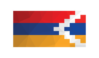 Vector illustration. National flag in red, blue, green colors. Official symbol of Artsakh (Nagorno-Karabakh Republic). Creative design in low poly style with triangular shapes