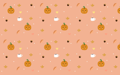 Pattern background with pumpkin and coffee