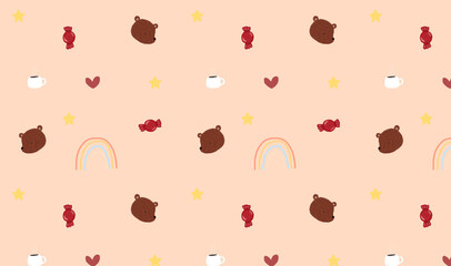 Pattern background with bear and rainbow