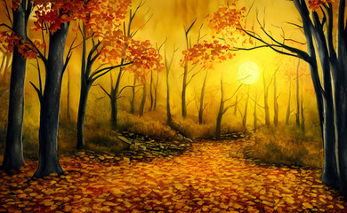 Autumnal drawings in the forest