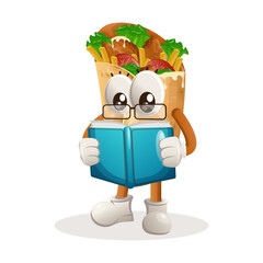 Cute burrito mascot reading a book