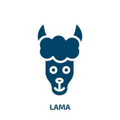 lama icon from animals collection. Filled lama, animal, cartoon glyph icons isolated on white background. Black vector lama sign, symbol for web design and mobile apps