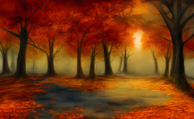 Autumnal drawings in the forest