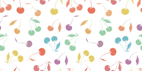 Colorful cherry vector background, seamless pattern