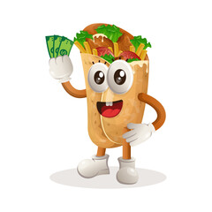 Cute burrito mascot holding money