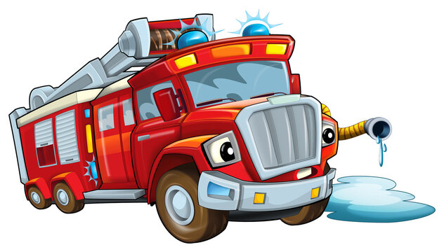 cartoon fireman car truck isolated illustration for children
