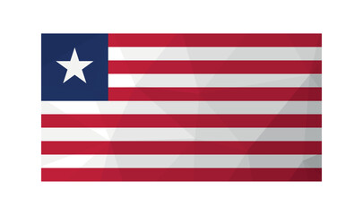 Naklejka premium Vector illustration. Official symbol of Liberia. National flag with red, white stripes and star on blue background. Creative design in low poly style with triangular shapes