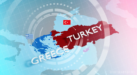 Conflict between Turkey and Greece. Turkey&ndash;Greece relations. Strained relations between Turkey and Greece. Geopolitical concept. 