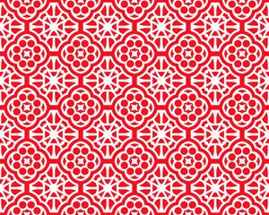 Abstract Red seamless repeat pattern flat style Ornament geometric squares design with motif BG