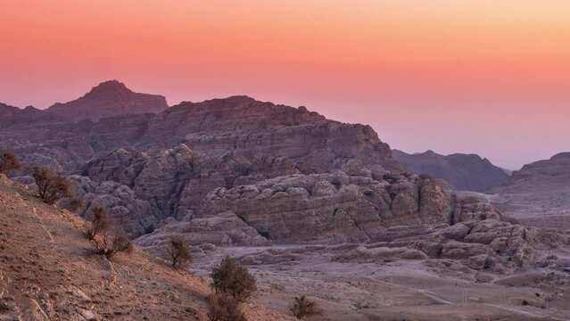 Timelapse Wadi Rum in Jordan. It is located about 60 km to the east of Aqaba. Wadi Rum has led to its designation as a UNESCO World Heritage Site.