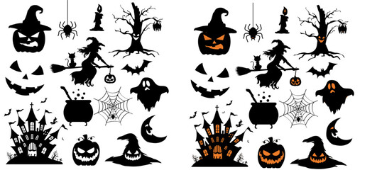 Halloween silhouette character set collection for celebration, template and decoration. Modern design