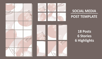 Social media set. Post template. Posts, stories, highlights. Abstraction style