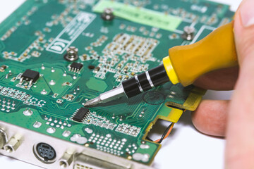 man hand tool with processor on white background