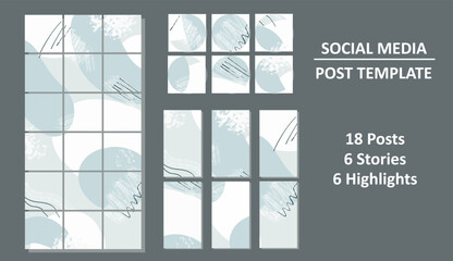 Social media set. Post template. Posts, stories, highlights. Abstraction style