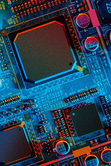 Electronic circuit board close up.	