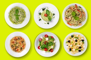 Food concept with a set of different tasty dishes
