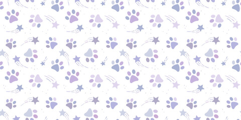 Fototapeta na wymiar Purple paw pattern, vector background