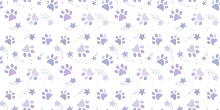 Purple paw pattern, vector background