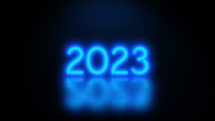 Happy New Year 2023 Neon on dark background 