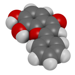 7,8-Dihydroxyflavone or 7,8-DHF molecule, 3D rendering.