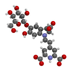Betanin or beetrood red plant pigment molecule, 3D rendering.