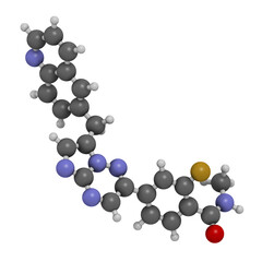 Capmatinib cancer drug molecule (c-met inhibitor), 3D rendering.