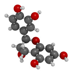 Catechin herbal antioxidant molecule, 3D rendering.