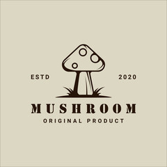 mushroom logo vector vintage illustration template icon graphic design. organic food sign or symbol for farm product with retro style