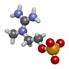 Creatinol-O-Phosphate or COP molecule, 3D rendering.