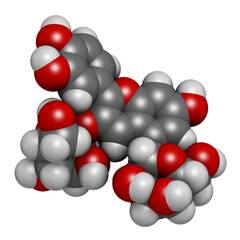 Cyanin or cyanidin-3,5-O-diglucoside molecule. Present in pomegranate juice, 3D rendering.