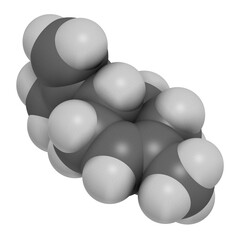 Limonene (D-limonene) citrus scent molecule, 3D rendering.