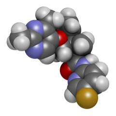 Lemborexant insomnia drug molecule, 3D rendering.