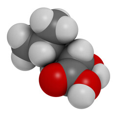 Leucic acid or HICA molecule, 3D rendering.