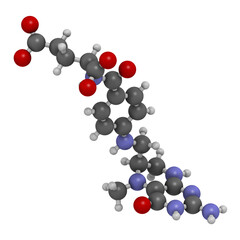 Levomefolic acid or 5-methyltetrahydrofolate molecule, 3D rendering.