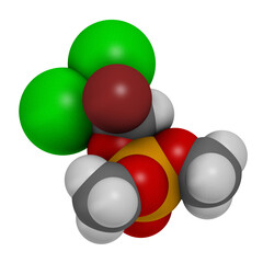 Naled insecticide molecule (organophosphate class), 3D rendering.