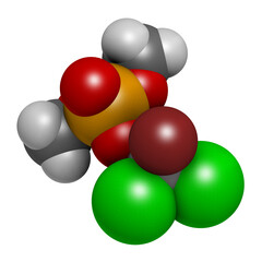 Naled insecticide molecule (organophosphate class), 3D rendering.