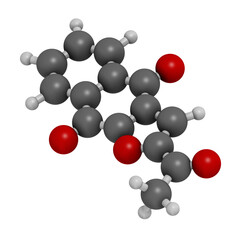 Napabucasin cancer drug molecule, 3D rendering.