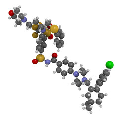Navitoclax drug molecule, 3D rendering.