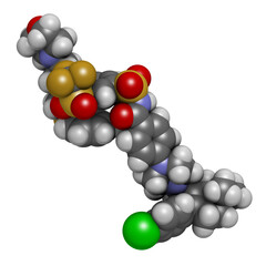 Navitoclax drug molecule, 3D rendering.