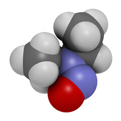  N-Nitroso-diethylamine or NDEA carcinogenic molecule, 3D rendering.
