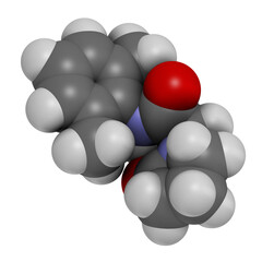 Nefiracetam nootropic drug molecule, 3D rendering.