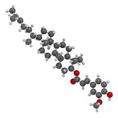 Cycloartenyl ferulate or oryzanol A molecule. Major component of gamma-oryzanol (rice bran oil), 3D rendering.