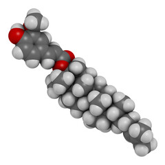 Cycloartenyl ferulate or oryzanol A molecule. Major component of gamma-oryzanol (rice bran oil), 3D rendering.