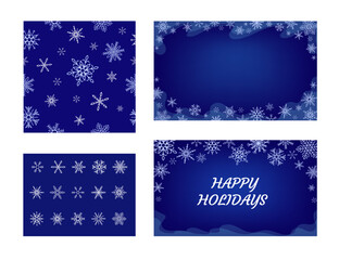 Fototapeta na wymiar Happy New Year, Merry Christmas card set. Set of copy space background, pattern, snowflakes, greeting