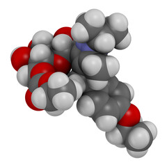 Remogliflozin etabonate drug molecule, 3D rendering.