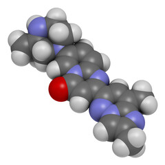 Risdiplam Spinal muscular Atrophy drug molecule, 3D rendering.