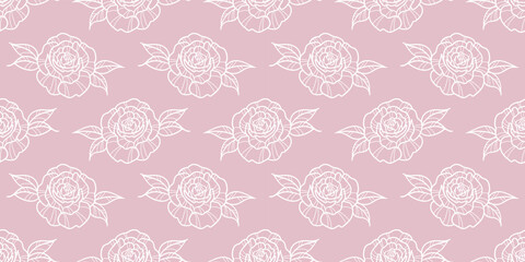 Pink rose pattern, seamless repeat background, vector