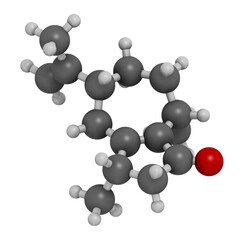 Rotundone peppery taste molecule, 3D rendering.