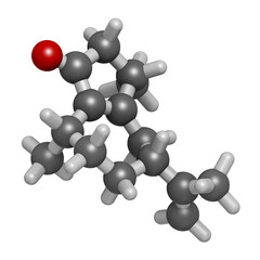 Rotundone peppery taste molecule, 3D rendering.